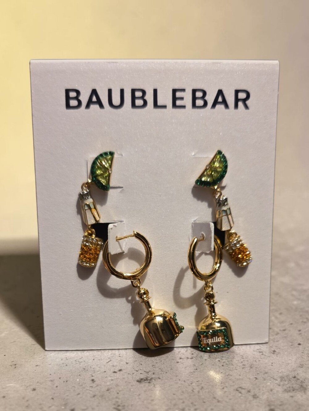 NWT BaubleBar Gold and Green Tequila & Lime Dangle Hoop Earrings